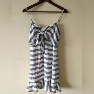 Wildfire spaghetti straps striped cotton blend ruffle hem & tie front mini dress